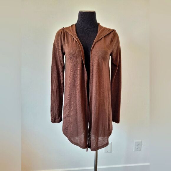 Chocolate Brown Cardigan Open Front Hooded Lightweight Forest Fairy Loungewear L - Picture 1 of 9